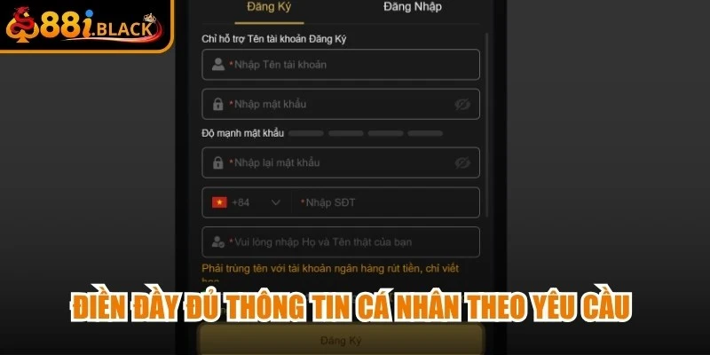 Điền đầy đủ thông tin cá nhân theo yêu cầu từ hệ thống đưa ra trên giao diện