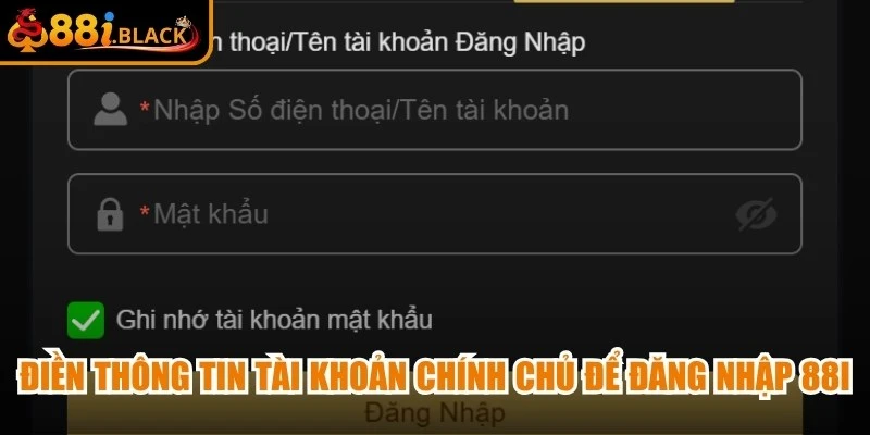 Điền thông tin tài khoản chính chủ để đăng nhập 88i